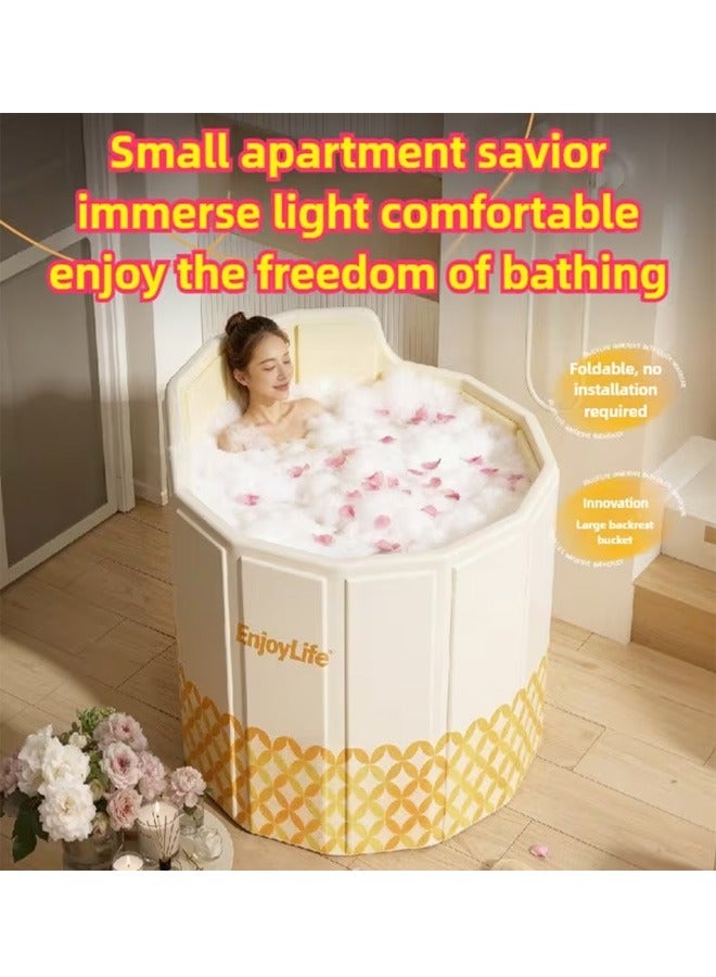 بيوينتي كرسي استحمام دائري قابل للطي محمول مع مسند ظهر، حوض استحمام للبالغين عازل سميك قابل للطي، حوض استحمام متعدد الاستخدامات للمنزل مع حوض استحمام قابل للطي مزود بطبقة عازلة ماء، أحواض الاستحمام المنزلية، حوض استحمام عائلي منفصل للكبار والصغار في الحمام - Image 1